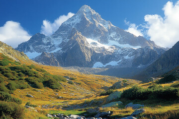 Majestic Mountain Peak Snow Capped Valley Landscape