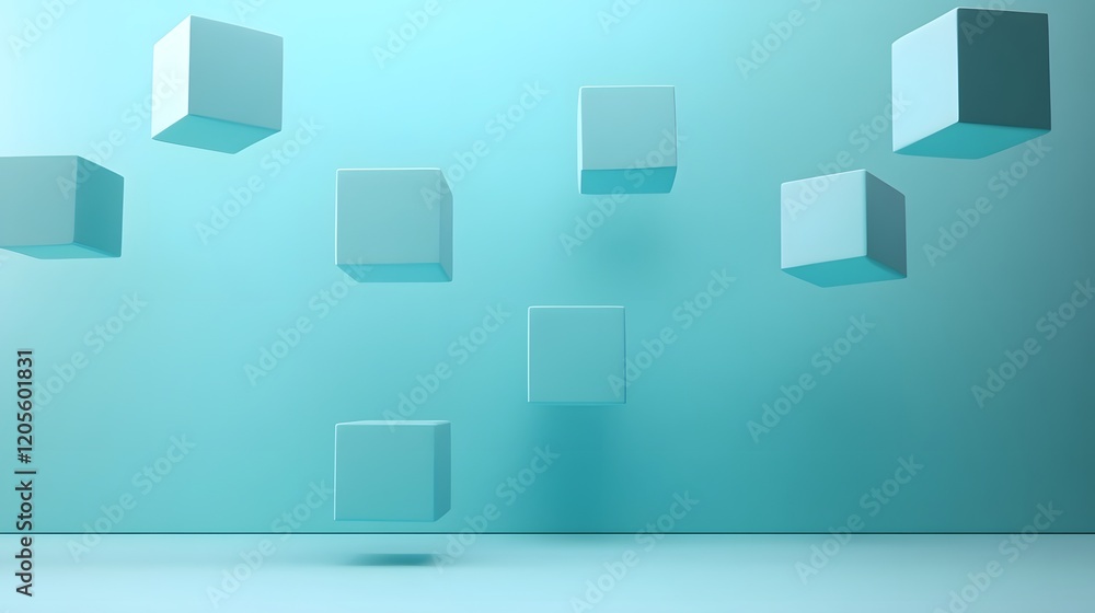 Poster transparent floating cubes in clean gradient background for innovative business concept