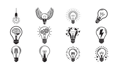 Fototapeta premium Light Bulb Silhouette Vector Set.
