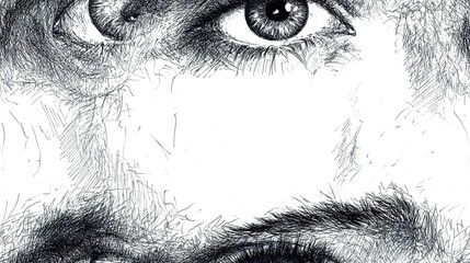 Obraz premium A Detailed Pen Sketch Of A Human Eye And Face