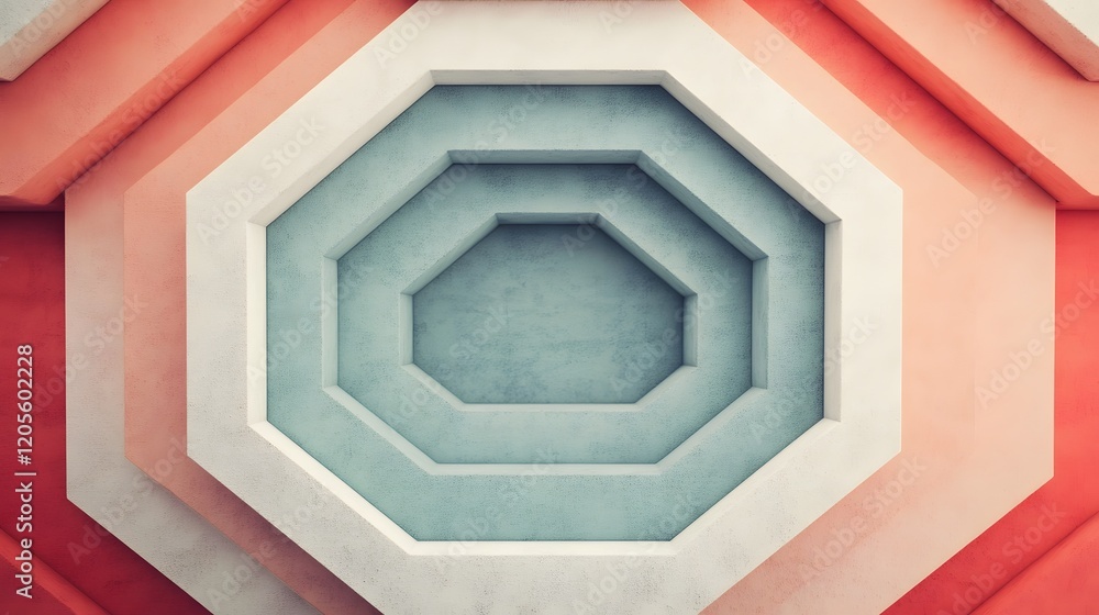 Poster layered geometric hexagon shapes in minimalist abstract architectural design