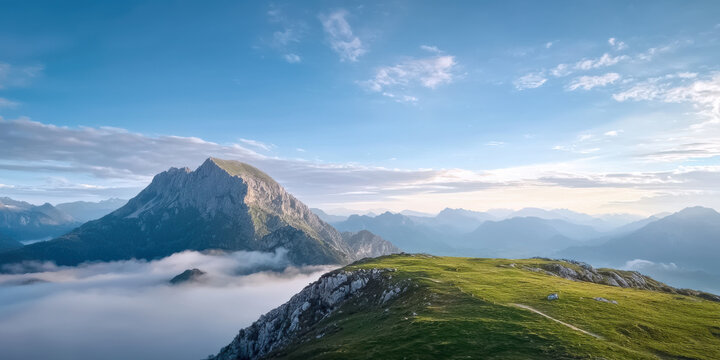 serene mountain landscape with rolling hills and clouds