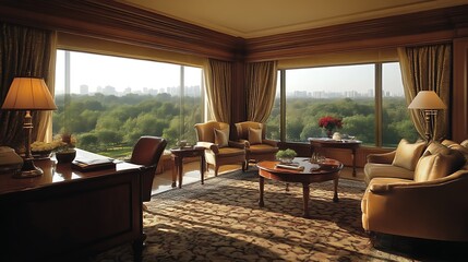 Fototapeta premium Luxurious Suite Overlooking City Park Landscape