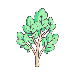 Vector cartoon tree with green leaves and simple trunk, A playful vector illustration of a tree with green leaves and a simple brown trunk, offering a fresh and vibrant design. 
