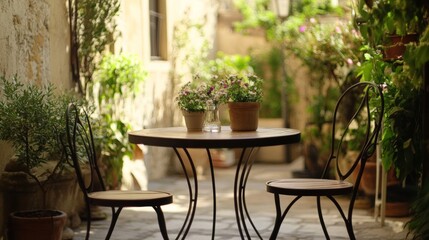 Fototapeta premium aesthetic table and chairs in the corner of the room