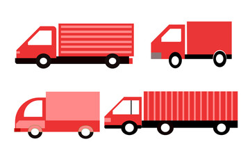 Fototapeta premium vector set of heavy trucks. icon set for a simple red box car