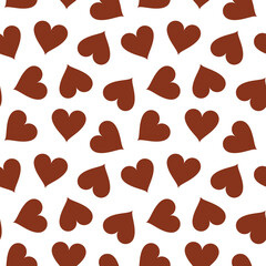 seamless pattern features brown hearts scattered across a white background, creating a romantic and stylish design perfect for Valentine's Day or love-themed