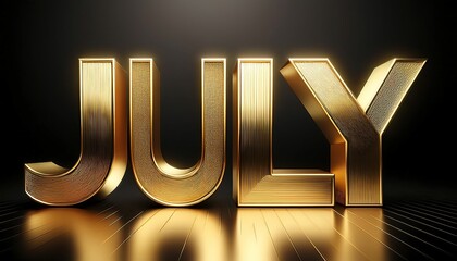 Golden Glitter 3D "July" Letters with a Metallic Shine