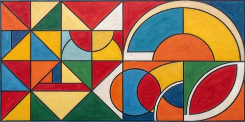 Fototapeta premium An Abstract Composition of Geometric Shapes in Vibrant Hues of Red, Yellow, Blue, and Green