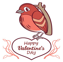 a unique 'Happy Valentine's Day' design with a blend of modern elegance and romantic charm. Incorporate a romantic heart and bird element to enhance the festive feel.