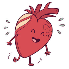 Happy Valentine's day greeting card template with realistic drawing of anatomical heart design icon sign silhouette vector illustration 