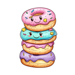 Stack of Four Smiling Donuts with Pastel Glazes
