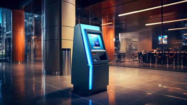 A photo of a sleek and contemporary ATM kiosk