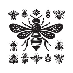 bee, honey, illustration, animal, design, nature, vector, biology, doodle, fly, flying, graphic, hole, image, ink, insect, outline, striped, tattoo, wildlife, wing, back, drawing, engraving, hand-draw