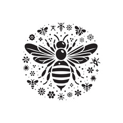 bee, honey, illustration, animal, design, nature, vector, biology, doodle, fly, flying, graphic, hole, image, ink, insect, outline, striped, tattoo, wildlife, wing, back, drawing, engraving, hand-draw
