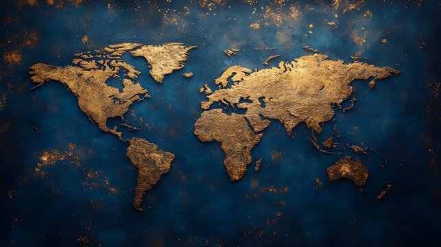 Fototapeta Golden world map textured background, global concept