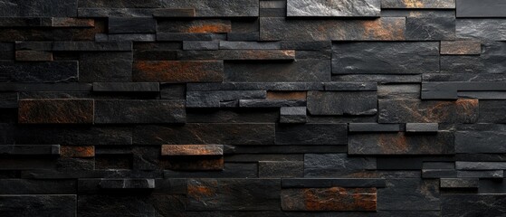 Naklejka premium Dark Stone Wall Rectangular Pattern Texture