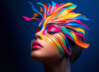 Naklejka premium Vibrant face art display showcases creative expression