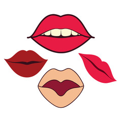 set of realistic closeup sensual juicy lips cartoon, drawing, ink sketch, icon, design, icon graphics, vector, image, line head, line art, isolated silhouette vector illustration painting
