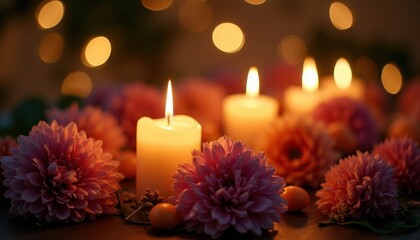 Serene candlelight with flowers tribute for cancer survivors.
