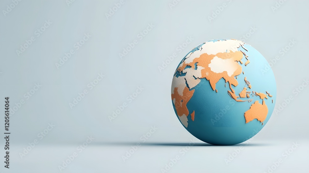 Poster simplistic globe icon with smooth textures and clean white background