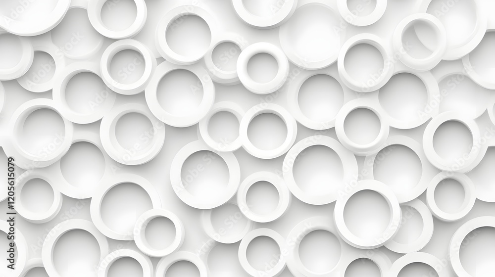Poster overlapping circular patterns in minimalist 3d white with depth