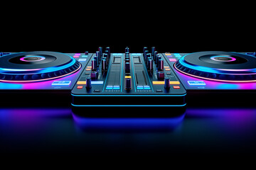 dj turntable with neon lights