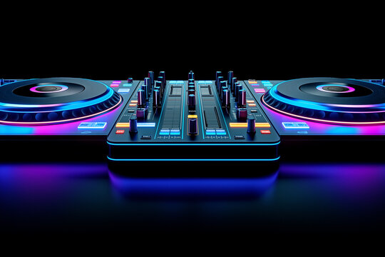 dj turntable with neon lights