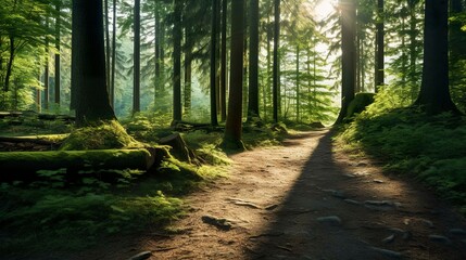 Obraz premium A photo of a tranquil forest bathing trail