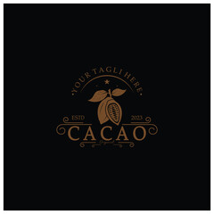 Fototapeta premium cocoa logo,cocoa bean,cocoa tree,cocoa branches and leaves,chocolate mix on white background,vintage,modern,simple,minimalist icon illustration template design vector