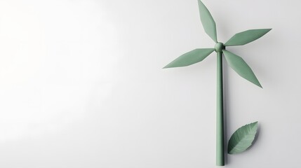 Minimal Wind Turbine Icon in Soft Gray and Green Colors Isolated on White Background,3D