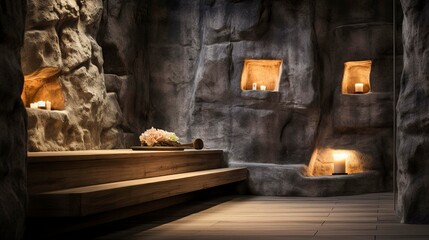 A photo of a tranquil spa indoor hot stone sauna.
