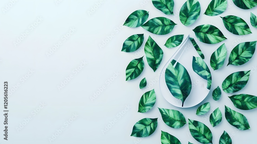 Aufkleber drop-shaped leaf pattern icon with clean and simple white backdrop in 3d