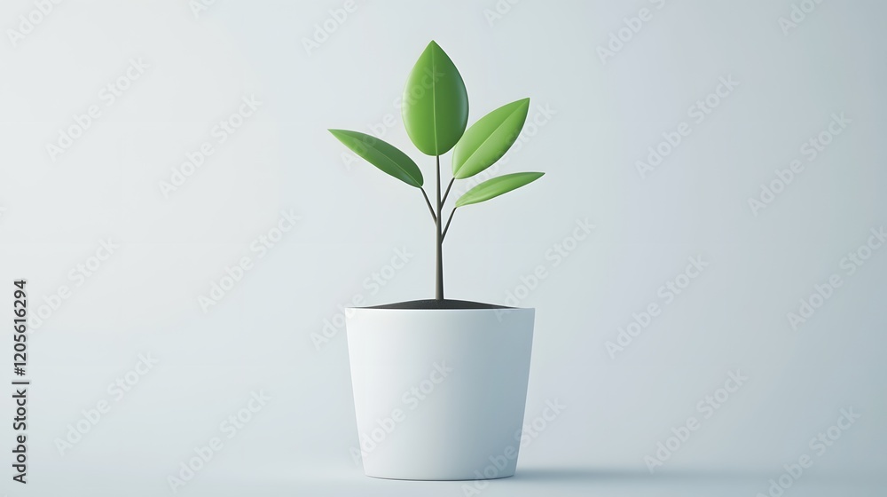 Poster minimal sapling icon with soft green gradients on white background