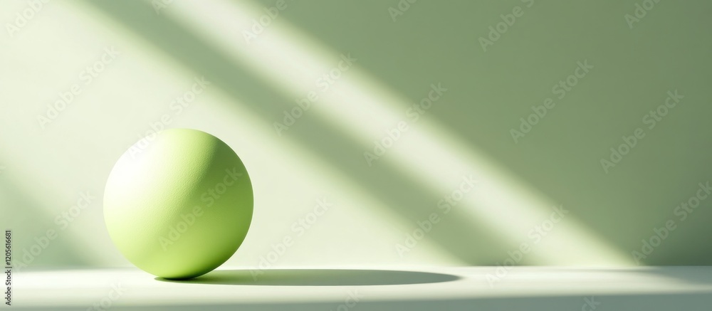 Poster monochromatic light green sphere casting a shadow on a plane with light rays