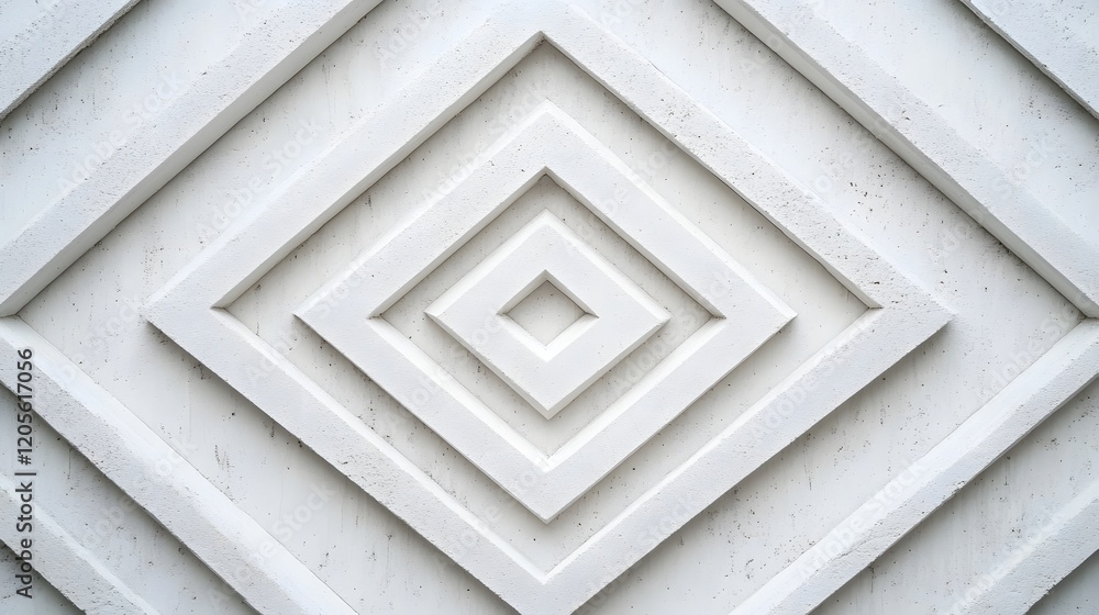Poster symmetrical diamond shapes with layered depth and textured white finish in 3d