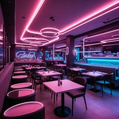 Restaurant with Neon Round Lights