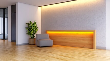 Modern Office Space with Stylish Couch and Green Plant Decor