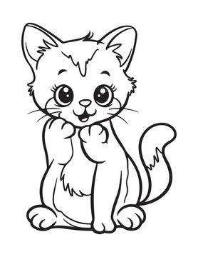recommend clip art: cute coloring book with kawaii kitten outline art illustration coloring page for kids, black and white illustration for coloring book - Generative AI
                    