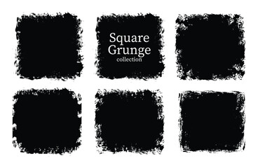 Vector set of big hand drawn brush strokes, stains for backdrops. One color monochrome artistic hand drawn backgrounds square shapes. Grunge brush illustration.