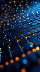 Obraz premium computer keyboard close up with blue and orange lights