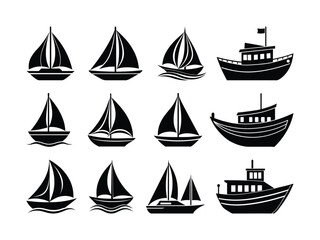 Sailboat silhouette set, perfect for nautical-themed designs