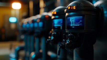 Futuristic Industrial Control System with Digital Displays