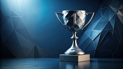 A Gleaming Facet-Cut Trophy, Symbolic of Achievement and Victory, Rests on a Dark, Geometric Pedestal