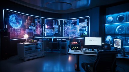 Naklejka premium A photo of a voice recognition technology research lab