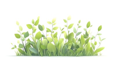 Fototapeta premium Lush green spring foliage illustration, white background, nature design element