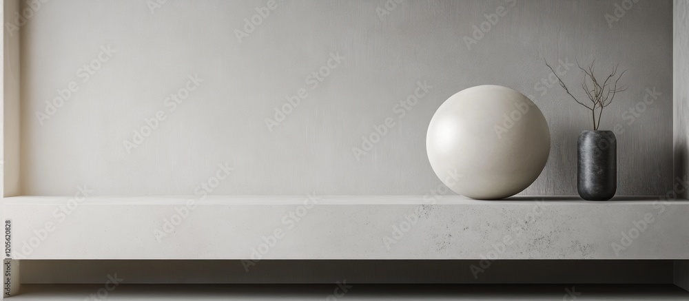 Aufkleber minimalist still life featuring a sphere and a vase with twigs on a gray background with simple shap