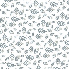 Minimalist floral pattern with light green eucalyptus leaves. Perfect for textile designs, wallpaper or as a backdrop for an elegant design