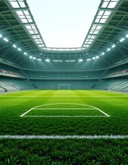Empty Modern Soccer Stadium Green Field
