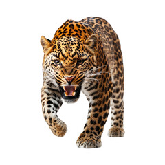 Obraz premium Fierce Leopard Roaring on Transparent Background